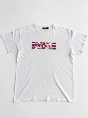 Papercut Union Jack Graphic T-Shirt White Size L Vintage Y2K Streetwear